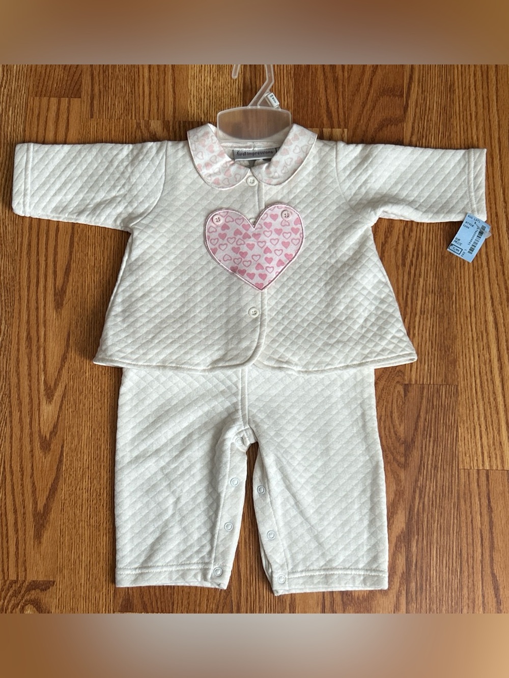 Vintage First Impressions Creamy Quilted Collared 2-Piece Button Size 3-6 Months